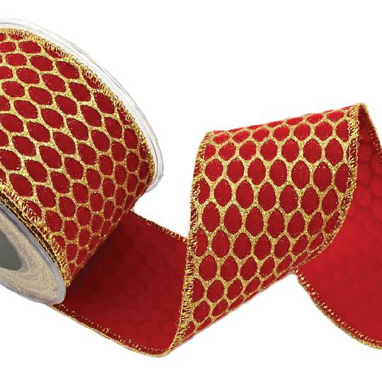 Ribbon 4.5mt, 67mm Red Velvet Gold Fence *ETA Nov